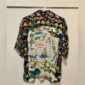 Vintage 90s Reyn Spooner Back Panel Caribbean Map Hawaiian Aloha Shirt; RARE